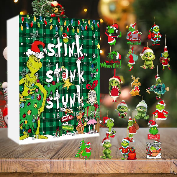 Grønt Monster Adventskalender Akryl Tegneseriepynt Jul Blind Box Dekorasjon