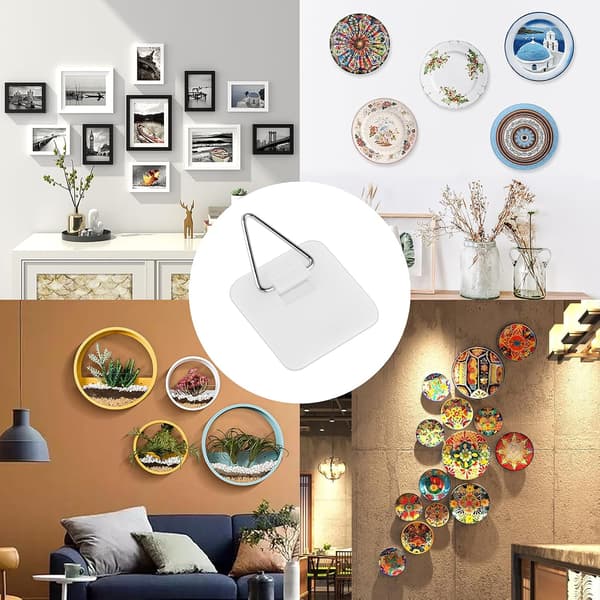 20 Pieces Invisible Plate Hangers for Wall, Self-Adhesive Plastic Wall Hooks for Hanging Plates