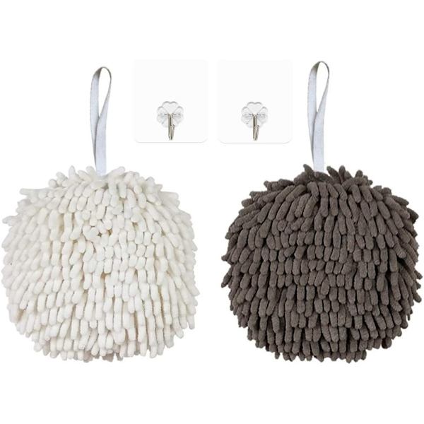 2-pack Chenille handdukar, badrumshandduk med hängande ögla, kökhandduk hängande, absorberande