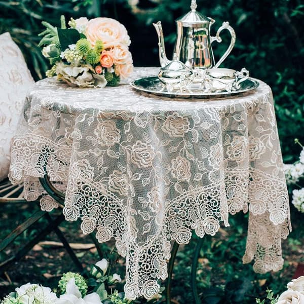 Rektangulär liten bordsduk spets Macrame Vintage duk Shabby Chic broderad avlång bord
