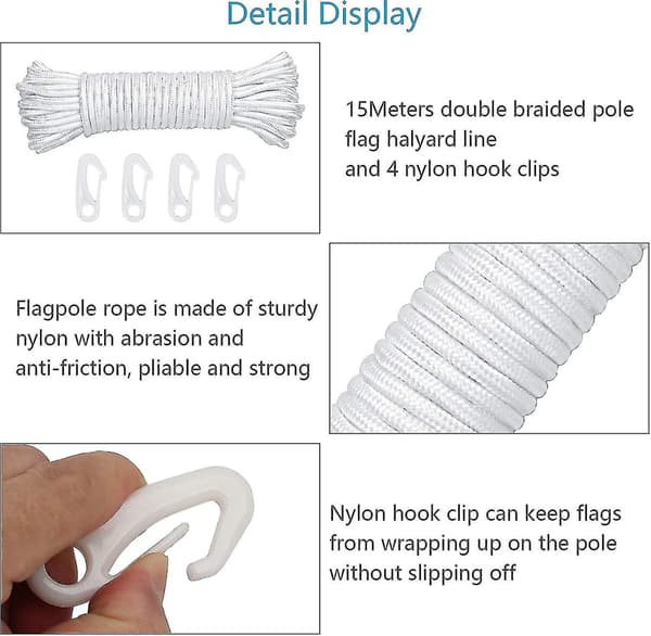 15m 6mm Nylon Flagglina Flaggstångslina Stångflaggfall