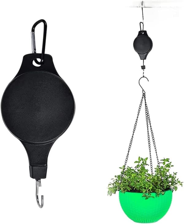 2PCS Plant Pulley Hanger,Plant Hook Pulley,Adjustable Hanging Basket Hook Retractable Ceiling Hooks