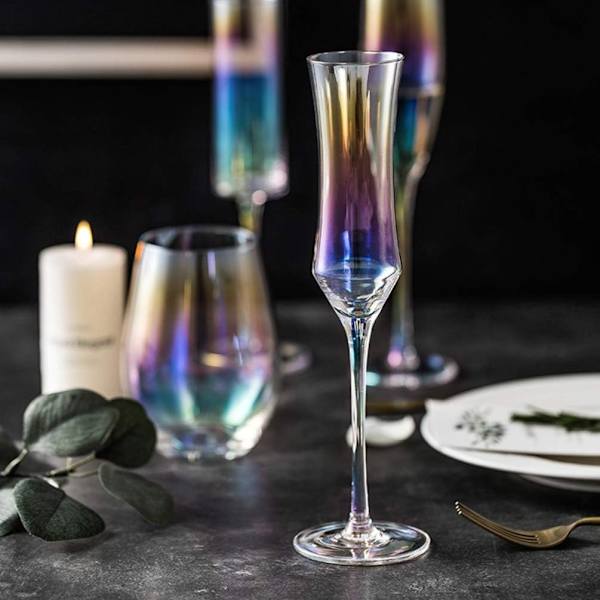 2-pack champagne glas i regnbågsfärgat kristall, perfekt för bröllop och jul