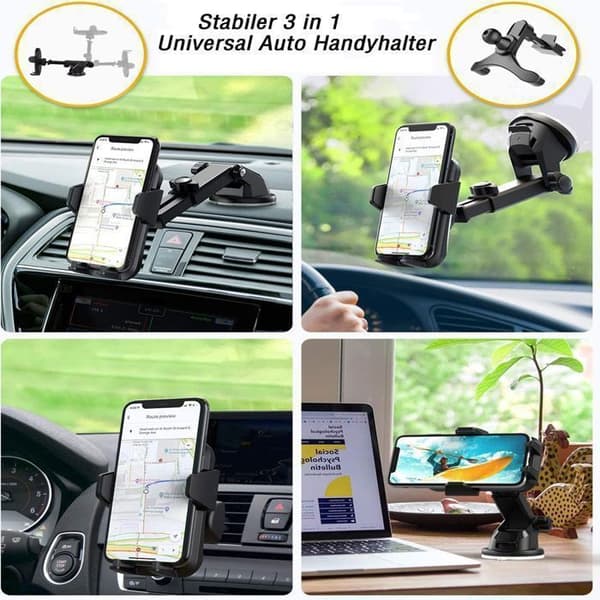 Biltelefonholder, 3-i-1 Universal Biltelefonholder Dashbord 360° Rotasjon for Smarttelefoner iPhone