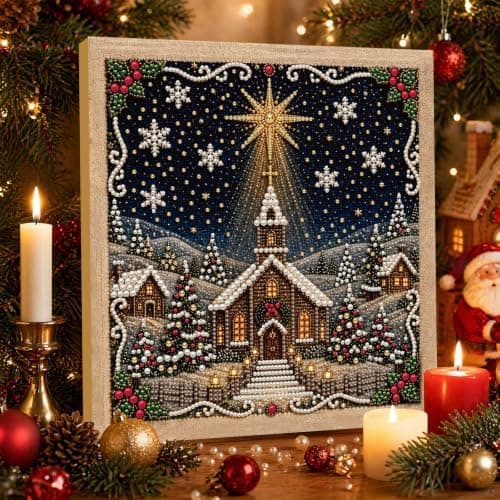 C'eitura Perlemalingssett 7.87 * 7.87in Julekirke Stjerneklar Natt DIY