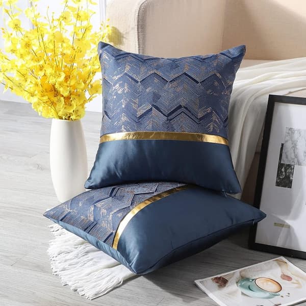 2 st Polyester Guldtråd Våg Dekorativt Örngott Hem Vardagsrum Soffa Sovrum (45x45cm, Marinblå B