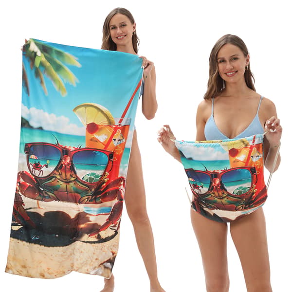 New Beach Towel Backpack with Storage Function, 140 x 70 cm 2-in-1 Foldable Printed Bath Towel YTB-001-18