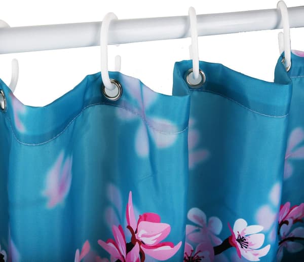 Duschdraperi med körsbärsblommor, premium polyester, vattentätt badrumsdraperi med förstärkt fåll, 12 krokar ingår