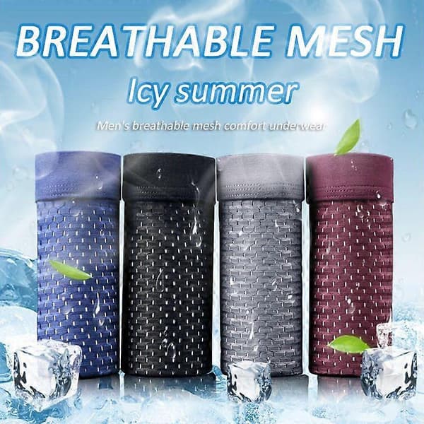 4 kpl Bambu Mjukisunderkläder Shorts Herr Sommar Ice Silk Mesh Boxer Briefs Musta Black XL