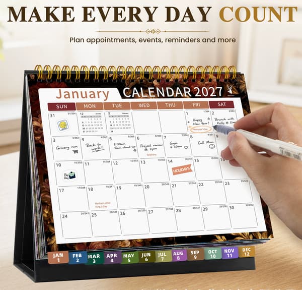 2027 Skrivebordskalender, 12-måneders planlegger, Spiralbundet Stjernehimmel Skrivebordskalender
