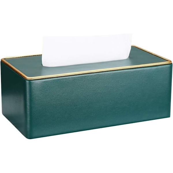 Rektangulär läder servettlåda (mörkgrön)