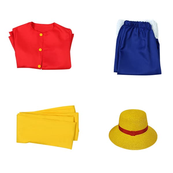 4 stk Luffy sæt Halloween anime kostume til børn voksne