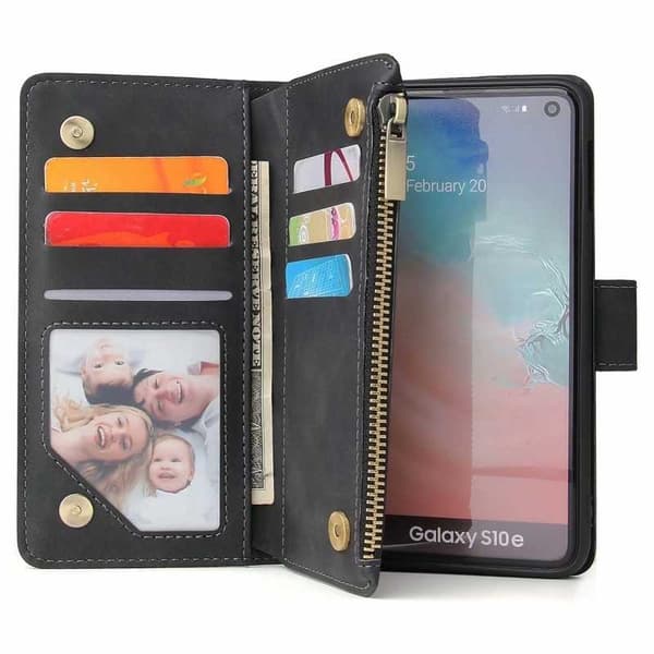 Samsung S10e Multifunctional Wallet Case Zipper 8-Compartment Svart black