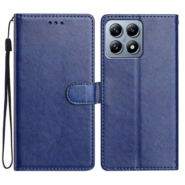 For Xiaomi 15T Leather Case Wallet Stand Phone Cover with Practical Strap Blue