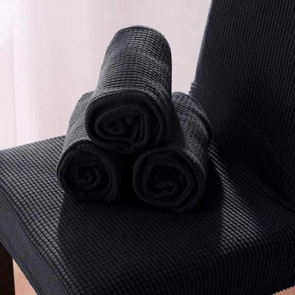 Stort stretch Jacquard matstolsöverdrag (svart, 2 stycken)