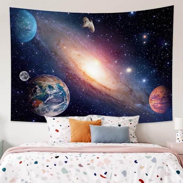 150x100cm Kosmos Gobeläng, Jorden Måne Planet Meteorit Stjärnhimmel Galax Väggbonad för Sovrum