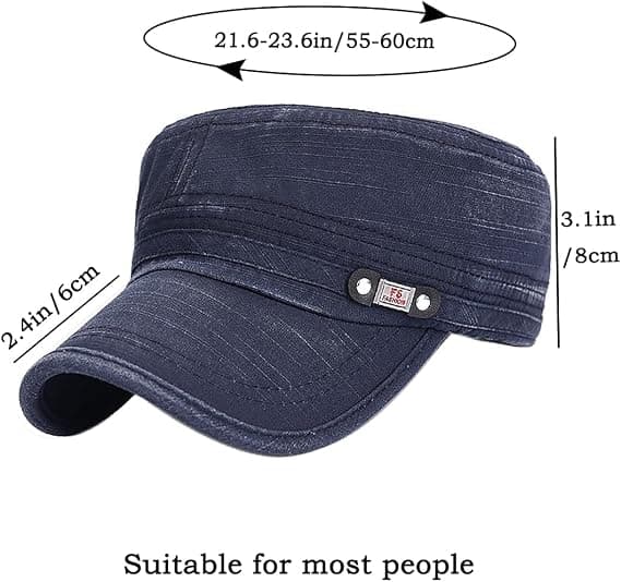 Unisex Cadet Army Cap Adjustable Flat Top Cap Washed Cotton Military Hat Baseball Cap Navy