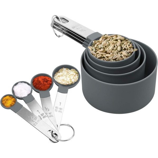 Bekväm mätskedsuppsättning, set av koppar och mätskedar för matlagning i köket Bakningsingredienser flytande och fast, paket med 8