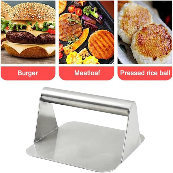Rostfri hamburgare press i rostfritt stål, non-stick hamburgare maker, rostfri grill smasher, tung