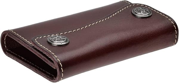 Genuine Leather Key Case Wallet 6 Hooks Snap Closure Key Holder with Card Slots