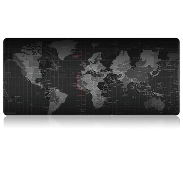 Musemåtte Stor - Gaming - 70x30cm - Verdenskort Svart black