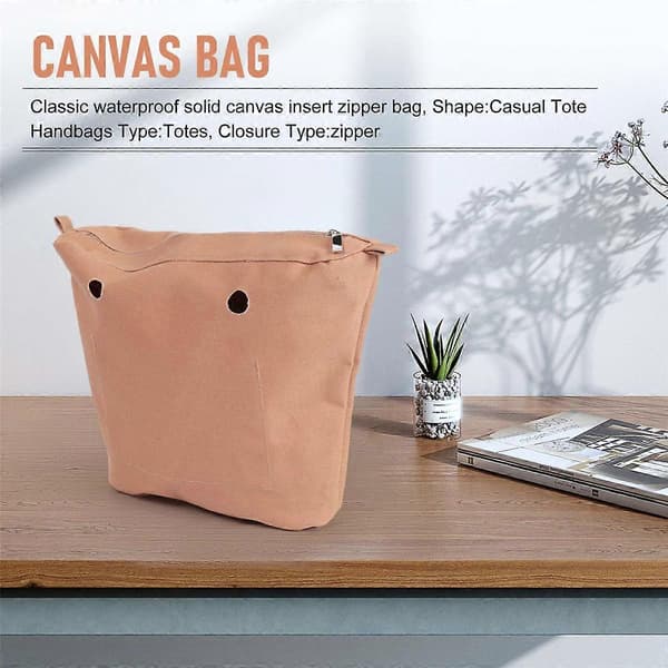 Vattentätt Solid Canvas Insats Innerfoder Insats Dragkedja Ficka för Obag O Bag Handväska Väska Djup Kh