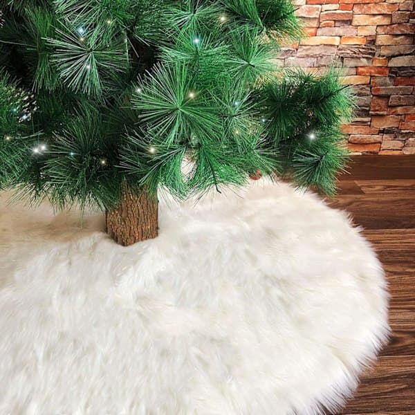 Vit plysch julgransmatta, 78 cm grankjol heminredning
