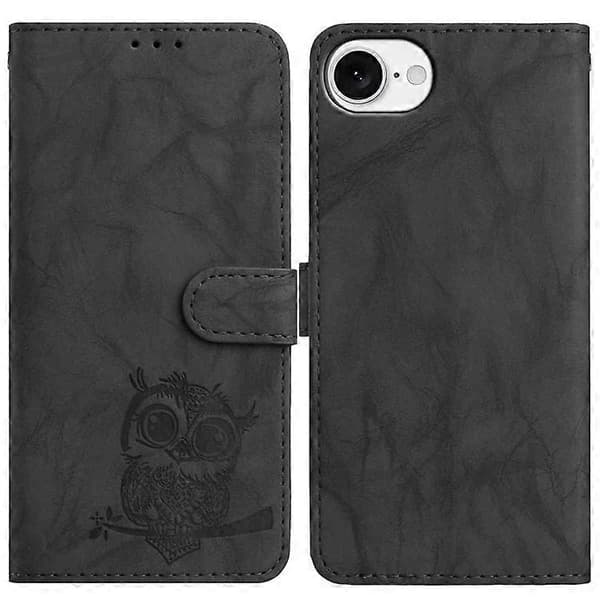Compatible Case for iPhone 16th Owl Printed PU Leather Wallet Phone Case with Wrist Strap