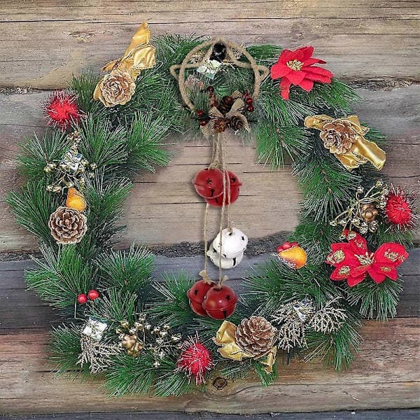Julklockor dekorerade med tallkottar och röda bär, för heminredning, 30 cm (längd) x 12 cm (bredd)