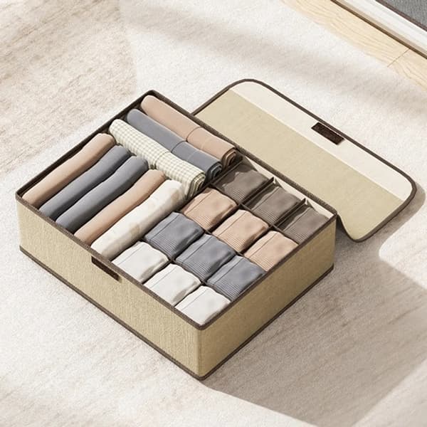 Skuffeorganisator foldbare skabsrum opbevaringsboks organisationssystem til undertøj bh'er sokker underbukser trusser (beige)