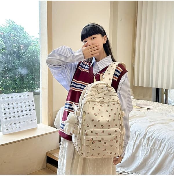 Floral Backpack Women - Laptop Backpack Daypack for Travel & University Cherry