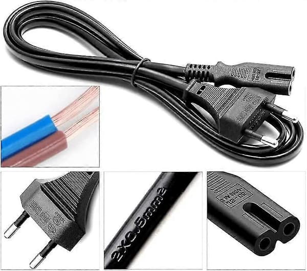 IEC C7 Strømkabel 2m Sort, Eurostik Til Figur 8 Strømkabel Til Samsung Philips Lg Sony Tv, Ps4, Pc-Skærm, Dvd