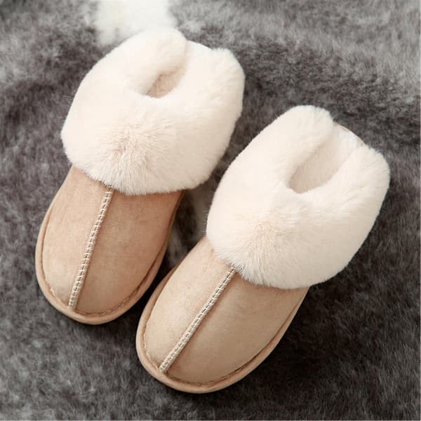 Pälstofflor Tofflor Kvinnor Varma Inomhus Tofflor Mjuka Hemtofflor{} Khaki