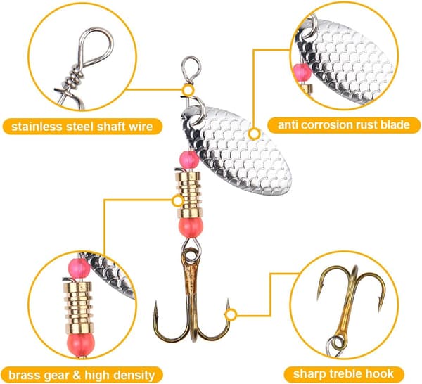 Vicloon Spinner Blinker Set, 16 Fishing Lures with Treble Hooks, Sequins Artificial Lures for Trout, Perch, Salmon, Pike, Zander