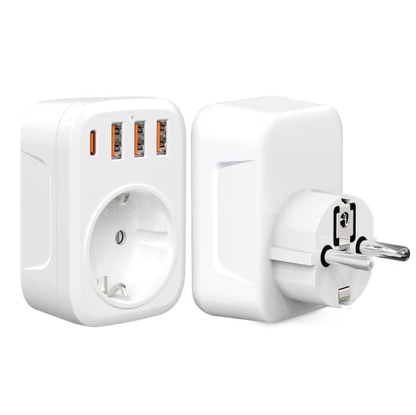 1 3 Multi-netværks USB-stik, multi-stik USB-oplader med AC-udgang, USB C og USB-porte, stikkontakt kompatibel iPhone/iPad, ideel til hjemmet