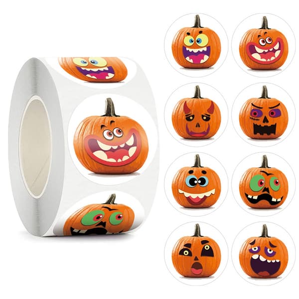 Halloween Stickers with Pumpkins 1 Roll/500 pcs Orange