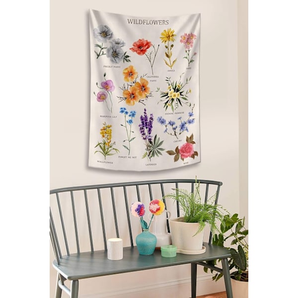 Vildblomma vertikal väggbonad, illustrationsreferenskarta väggbonad med text, off-white