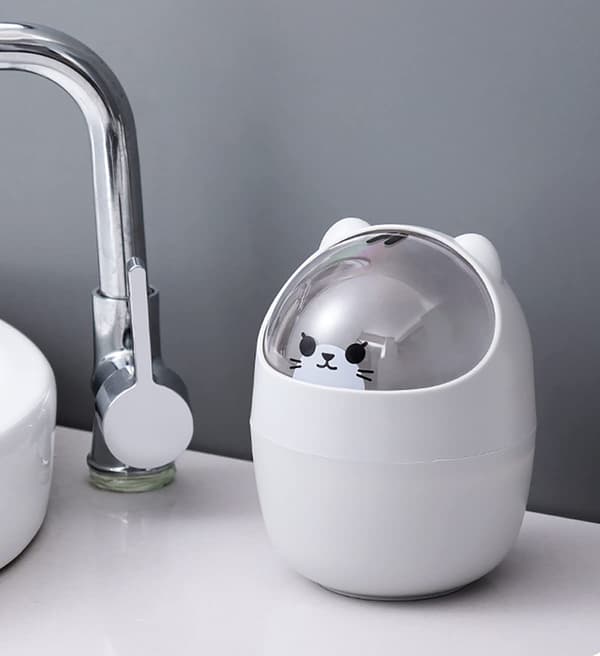 Desktop Trash Can, Waste Bin, Cute Creative Trash Can with Lid, Waste Bin for Bedroom, Bathroom, Car Indoor, 4L, Grey