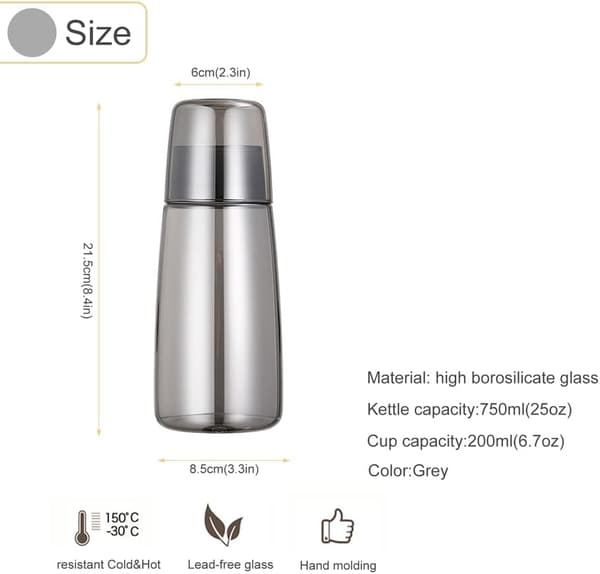 Sängbordskanna Set med Tumbler Glas Sovande Kopp Set, Munsköljningskaraff med Lock för Sovrumssängar