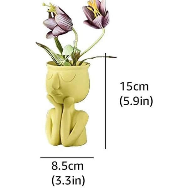 Kreativ nordisk blomkruka vas för suckulenter abstrakt blomkruka ansikte inomhusblommor gul vas