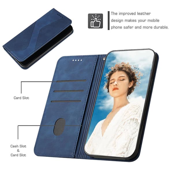 Samsung Galaxy A25 Case, PU Leather Flip Case Magnetic Closure Wallet Card Slots Stand Blue