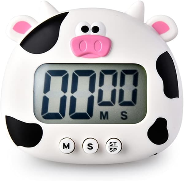 Kök Timer, Söt Cartoon Djur Nedräkningstimer, Digital Matlagningstimer med Magnetisk (Vit)