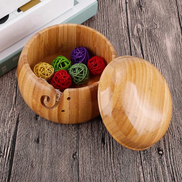 Bamboo Knitting Bowl, Yarn Bowl, Sewing Accessories, Knitting Container, Handmade Wool Storage Bowl