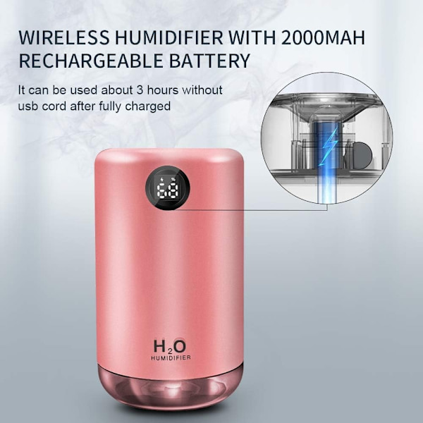 Luftfuktare, 500 ml stor kapacitet kall dimma bärbar luftfuktare batteridriven, USB