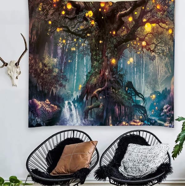 Skog Livets träd Gobeläng - Stor 200x150cm Polyester Väggbonad Dekor för Vardagsrum, Sovrum, Studentrum