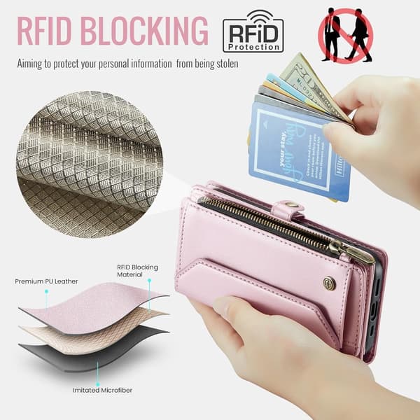 Caseme Zipper Wallet Case iPhone 16 Plus Pink