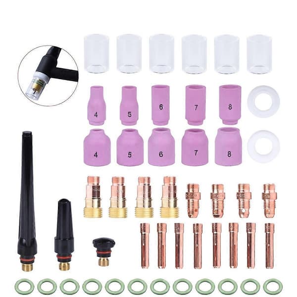 49 st TIG-svetsbrännare Stubby Gaslins för WP17 WP18 WP26 TIG 10 Högtemperatur Glas Kopp Kit