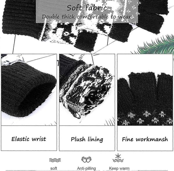 Fingerlösa handskar - Varma vinterhandskar för kvinnor, halvfingerhandskar, stickade handskar, ullvantar för kallt väder, vindtäta