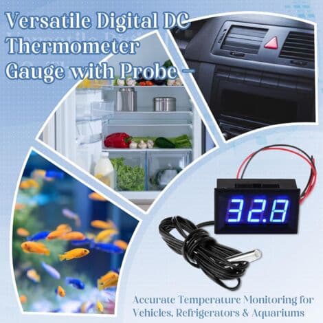 Digitalt Termometer 12V Mini Temperaturtester med Vanntett Sonde Digital Temperaturmåler, Rød