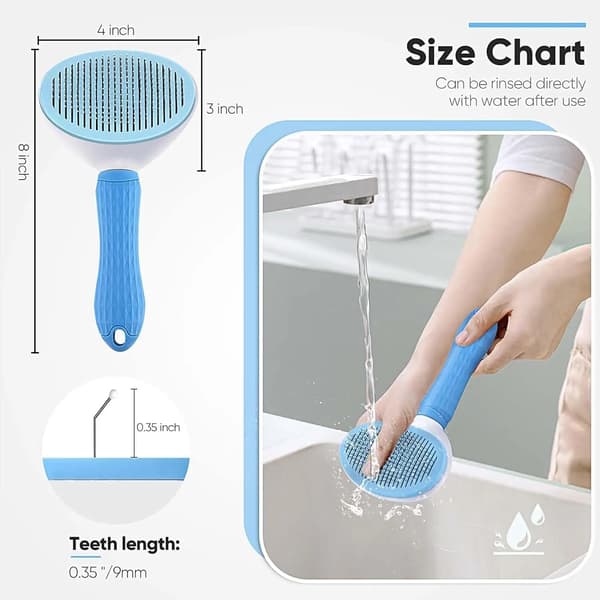 Self-Cleaning Slicker Brush for Dogs and Cats - Grooming Comb with Smooth Handle and Cleaning Button - Pet Care Tool